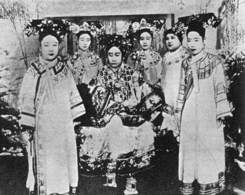 Empress Cixi with ladies of the court, circa 1904.