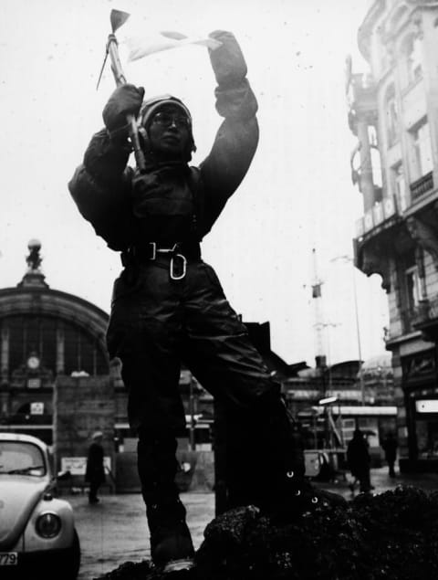 Junko Tabei gives a climbing demonstration, circa 1975.