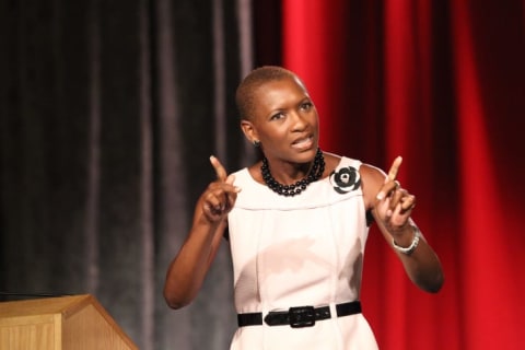 Claudia Gordon delivers the keynote address at the 50th Biennial Conference of the National Association of the Deaf in Philadelphia.