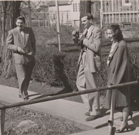 Flannery O'Connor with Robie Macauley and Arthur Koestler.