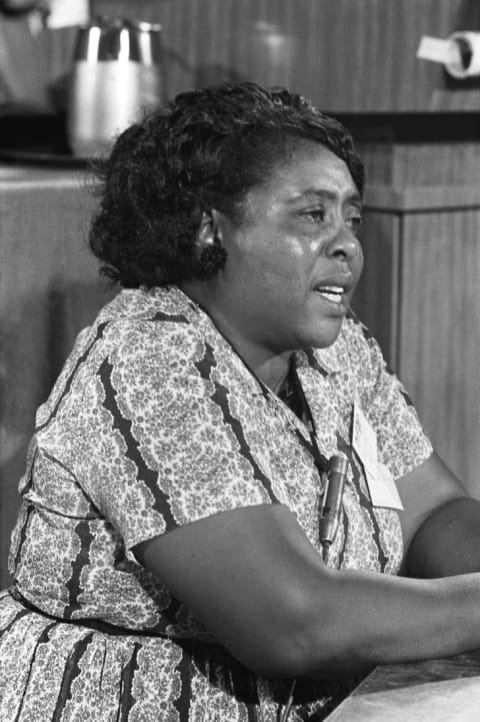 Fannie Lou Hamer, American civil rights leader, at the 1964 Democratic National Convention in Atlantic City, New Jersey.