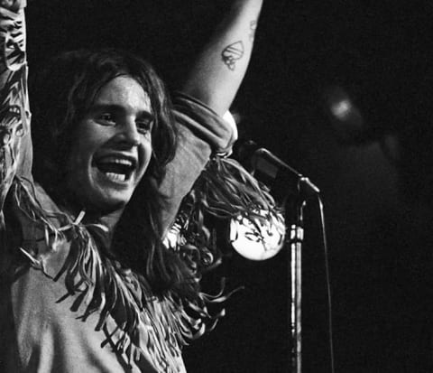 Singer Ozzy Osbourne performing with Black Sabbath at London's Royal Albert Hall in 1972.