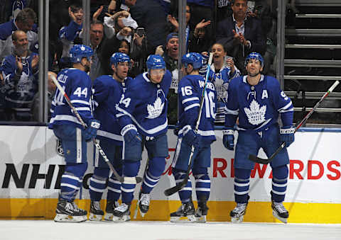 TORONTO, ON – APRIL 17: Auston Matthews #34 of the Toronto Maple leafs . (Photo by Claus Andersen/Getty Images)