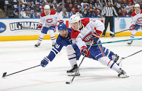 TORONTO, ON – OCTOBER 13: Cole Caufield #22 of the Montreal Canadiens  . (Photo by Claus Andersen/Getty Images)