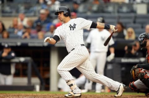 Oct 2, 2016; Bronx, NY, USA; New York Yankees catcher Gary Sanchez (24) bats against the Baltimore Orioles at Yankee Stadium. Mandatory Credit: Danny Wild-USA TODAY Sports