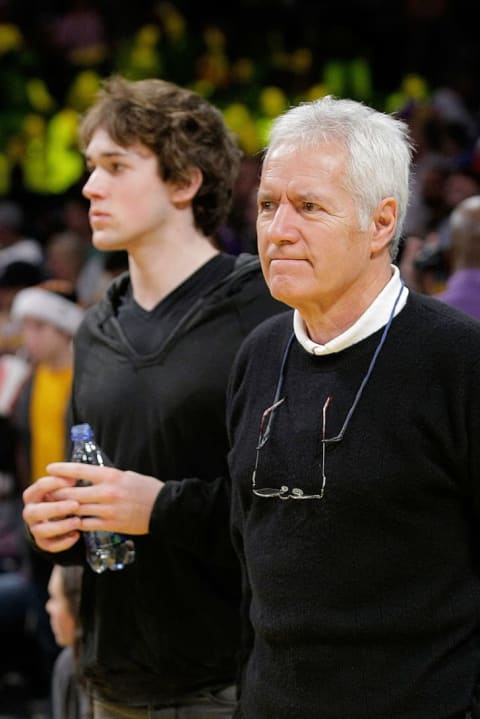 Alex Trebek and his son Matt attend a game between the Cleveland Cavaliers and the Los Angeles Lakers at Staples Center on December 25, 2009 in Los Angeles, California.