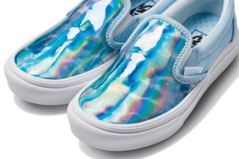 A watery rainbow on a pair of slip-on Vans from the new collection.