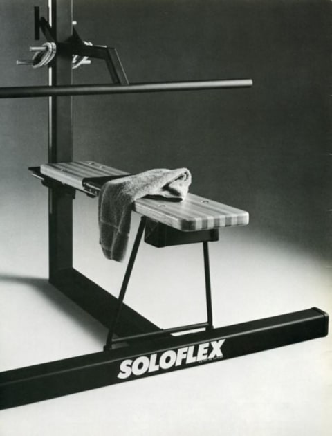 The Soloflex had an L-shaped design that accommodated a variety of exercises.