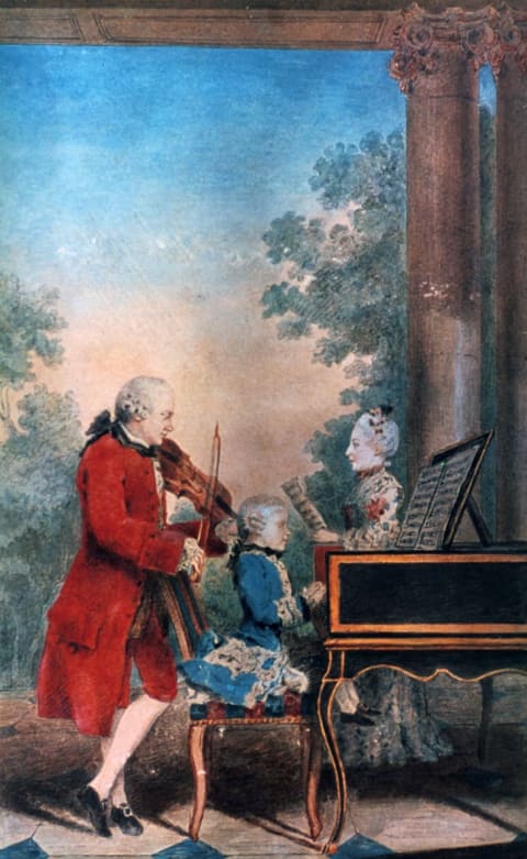 Left to right: Leopold Mozart; his son, Wolfgang Amadeus; and his daughter, Maria Anna Mozart.