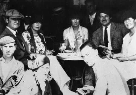 Seated around the table, from left to right, are Gerald and Sara Murphy, Pauline Pfeiffer, and Ernest and Hadley Hemingway, photographed in Spain during 1926.