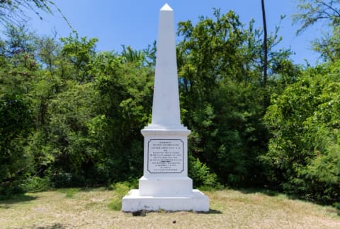 The monument stands atop a tiny bit of Britain.