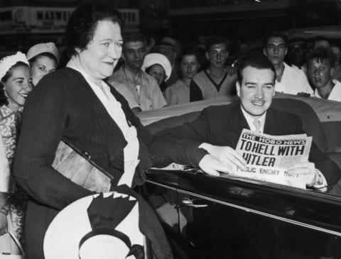 William Patrick Hitler and his mother outside the Astor Hotel in New York City in June 1941.