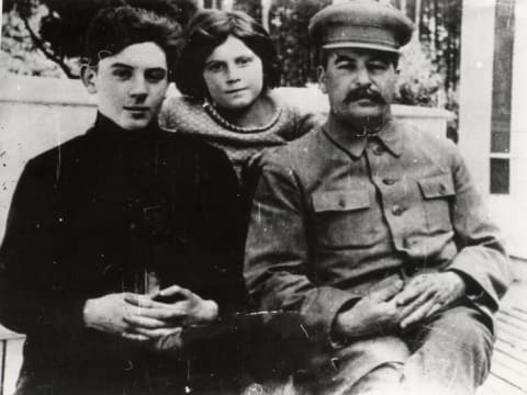 Josef Stalin with his son Vasily and daughter Svetlana.