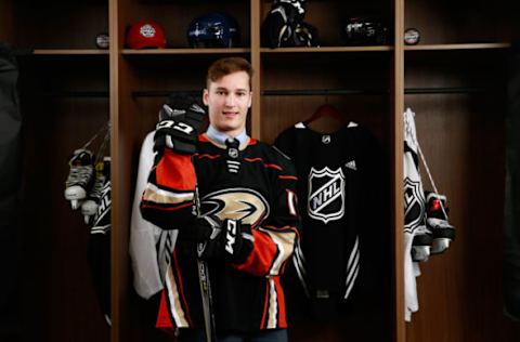 CHICAGO, IL – June 24: Jack Badini, chosen with the 91st overall pick by the Anaheim Ducks, poses for a portrait during the 2017 NHL Draft. (Photo by Jeff Vinnick/NHLI via Getty Images)