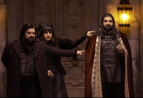 Matt Berry, Natasia Demetriou, and Kayvan Novak star in 'What We Do in the Shadows.'