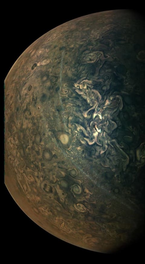 A close-up of Jupiter's atmosphere.