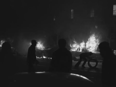 Rioters on the San Francisco Civic Center plaza during the White Night riots.