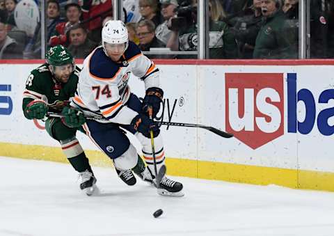 Ethan Bear #74 of the Edmonton Oilers. (Photo by Hannah Foslien/Getty Images)