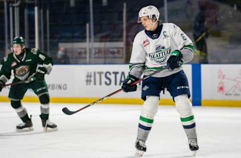 Seattle Thunderbirds, Tyrel Bauer #6. (Photo by Christopher Mast/Getty Images)