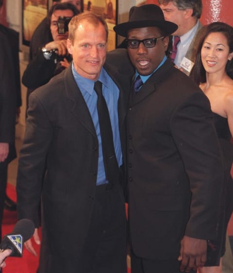 Wesley Snipes and Woody Harrelson at the 1998 premiere of The Hi-Lo Country.