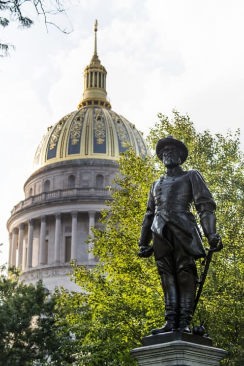 Stonewall Jackson stands sentry in front of the State Capitol in Charleston, West Virginia.