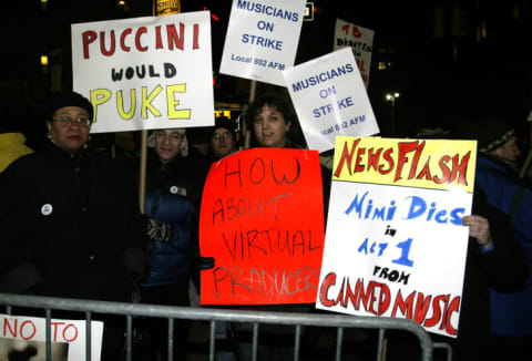 Broadway performers channeled their creative talents into cheeky signs while on strike in 2007.