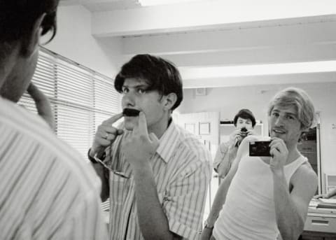 Mike Diamond, Spike Jonze, and Adam Yauch prepare to shoot the “Sabotage” music video in a scene from Apple TV+'s Beastie Boys Story.