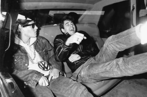 Beastie Boys Mike D (left) and Adam Yauch leaving their hotel in London in 1987.