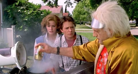 Elisabeth Shue, Michael J. Fox, and Christopher Lloyd in Back to the Future Part II (1989).