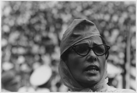 Lena Horne speaks at the March on Washington in 1963.