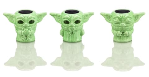 The Geeki Tikis Star Wars Baby Yoda mini muglets hold 2.5 ounces each.