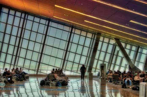 At least the chairs are socially distanced at McCarran International Airport in Las Vegas.