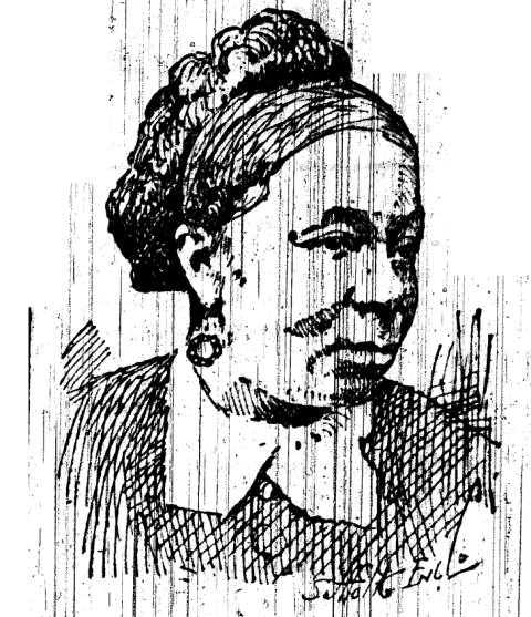 A drawing of Harriet Bell Hayden from her obituary in The Cleveland Gazette.