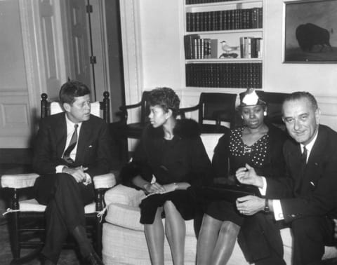 President Kennedy, Wilma Rudolph, Rudolph’s mother Blanche Rudolph, and Vice President Johnson in the Oval Office.