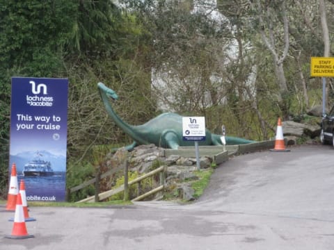 Nessie statue outside Loch Ness boat tour company