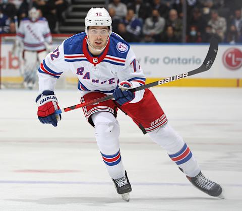 TORONTO, ON – NOVEMBER 18: Filip Chytil #72 of the New York Rangers skates against the Toronto Maple Leafs during an NHL game at Scotiabank Arena on November 18, 2021 in Toronto, Ontario, Canada. The Maple Leafs defeated the Rangers 2-1. (Photo by Claus Andersen/Getty Images)