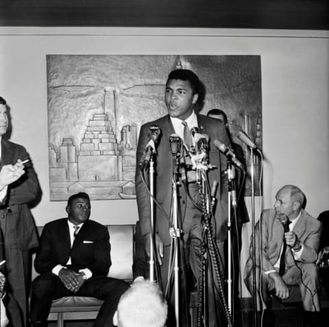 Muhammad Ali at a press conference before his bout with Jerry Quarry in Atlanta, Georgia on October 26, 1970.