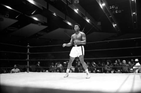 Muhammad Ali in a public training session in New York City in December 1970.