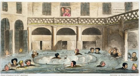 These 19th-century visitors to a Roman bathhouse didn’t heed the ancient advice of not staying above a bath house.