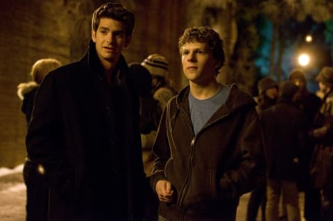 Andrew Garfield and Jesse Eisenberg in The Social Network (2010).