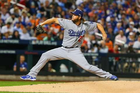 13 OCT 2015: Los Angeles Dodgers starting pitcher Clayton Kershaw (22) pitches during the first inning of Game 4 of the NLDS between the New York Mets and the Los Angeles Dodgers played at Citi Field in Flushing,NY. (Photo by Rich Graessle/Icon Sportswire) (Photo by Rich Graessle/Icon Sportswire/Corbis via Getty Images)