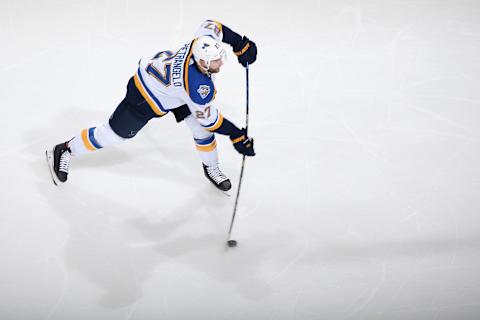 Alex Pietrangelo of the St. Louis Blues vs Toronto Maple Leafs (Photo by Christian Petersen/Getty Images)