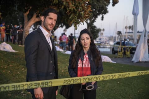 Tom Ellis and Aimee Garcia in Lucifer.