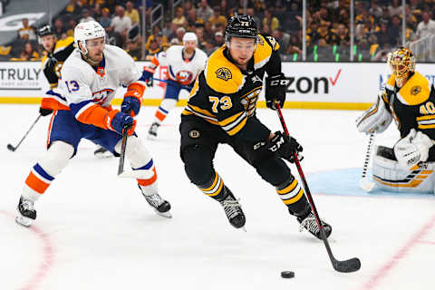 Charlie McAvoy #73 of the Boston Bruins. (Photo by Adam Glanzman/Getty Images)