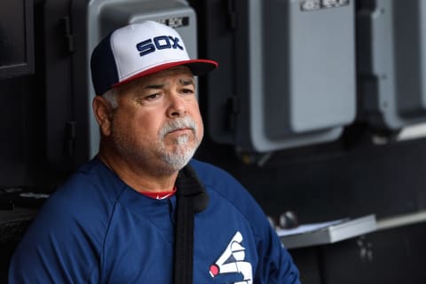 Sep 29, 2019; Chicago, IL, USA; Chicago White Sox manager Rick Renteria sits in the dugout prior to a game against the Detroit Tigers at Guaranteed Rate Field. Mandatory Credit: Daniel Bartel-USA TODAY Sports