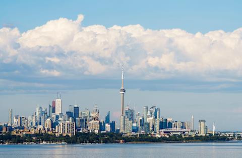 TORONTO, ONTARIO – June 29: The CN Tower and skyline is seen on June 29, 2020 in Toronto, Canada. (Photo by Mark Blinch/Getty Images)