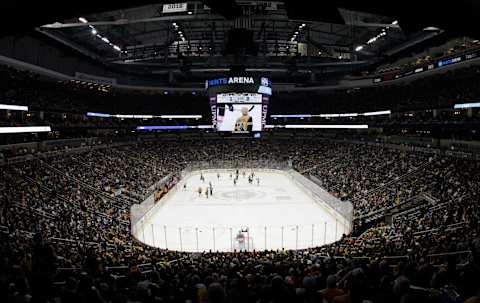 Mar 26, 2017; Pittsburgh, PA, USA; A general view of the game between the Pittsburgh Penguins and the Philadelphia Flyers during the second period at the PPG PAINTS Arena. The Flyers won 6-2. Mandatory Credit: Charles LeClaire-USA TODAY Sports