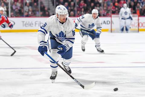 MONTREAL, QUEBEC – OCTOBER 26: Andreas Johnsson #18 of the Toronto Maple Leafs. (Photo by Stephane Dube /Getty Images)