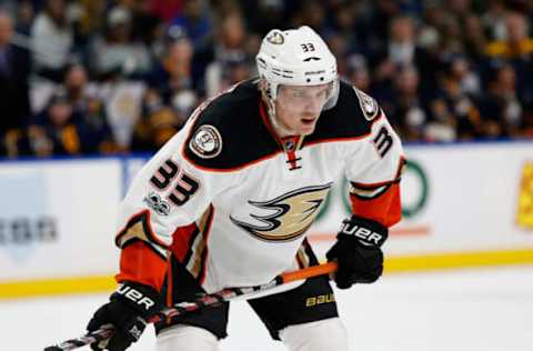 Feb 9, 2017; Buffalo, NY, USA; Anaheim Ducks right wing Jakob Silfverberg (33) against the Buffalo Sabres at KeyBank Center. Mandatory Credit: Timothy T. Ludwig-USA TODAY Sports