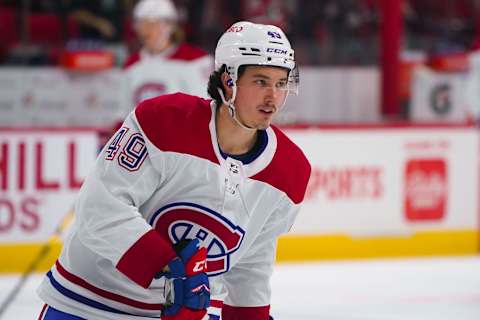 Dec 30, 2021; Raleigh, North Carolina, USA; Montreal Canadiens Rafael Harvey-Pinard. Mandatory Credit: James Guillory-USA TODAY Sports